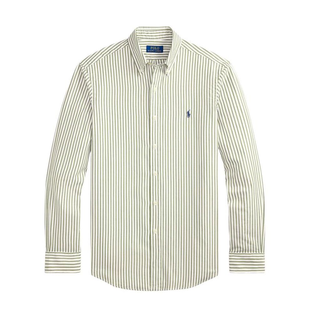 Polo Ralph Lauren Mens Classic Fit Striped Broadcloth Shirt Medium White/Garden